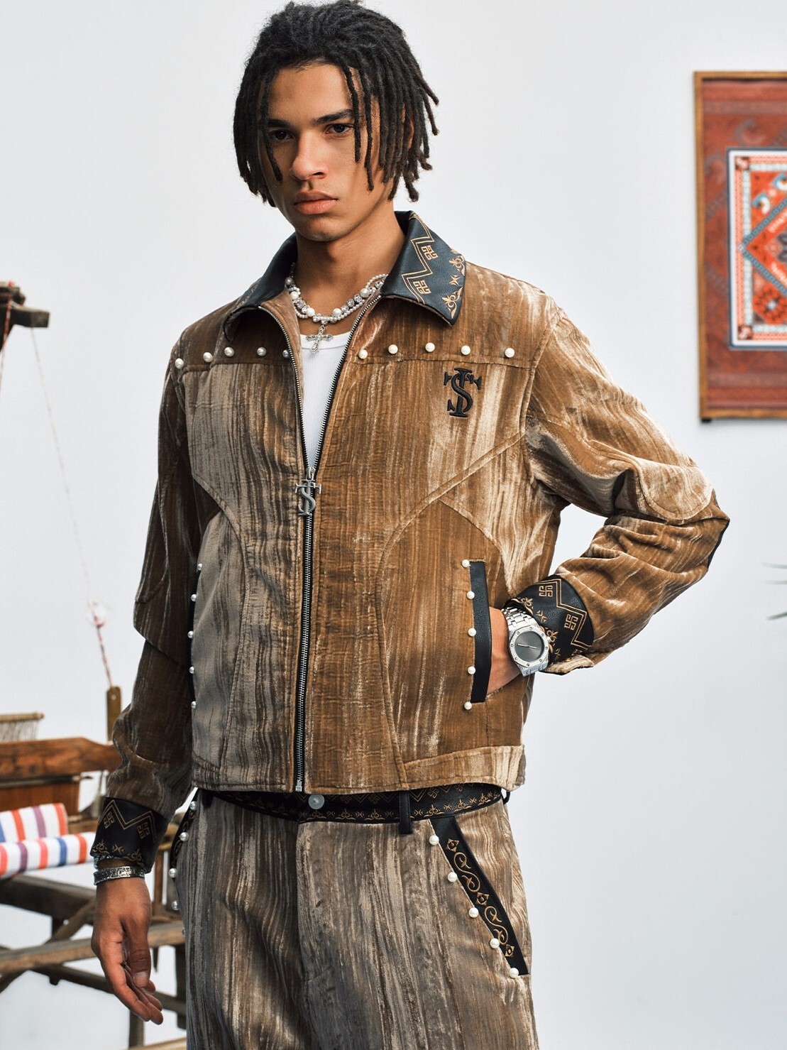 ASEN同款 STK SmallTownKid 西蘭解構 十字珍珠 美式復古 翻領外套 夾克