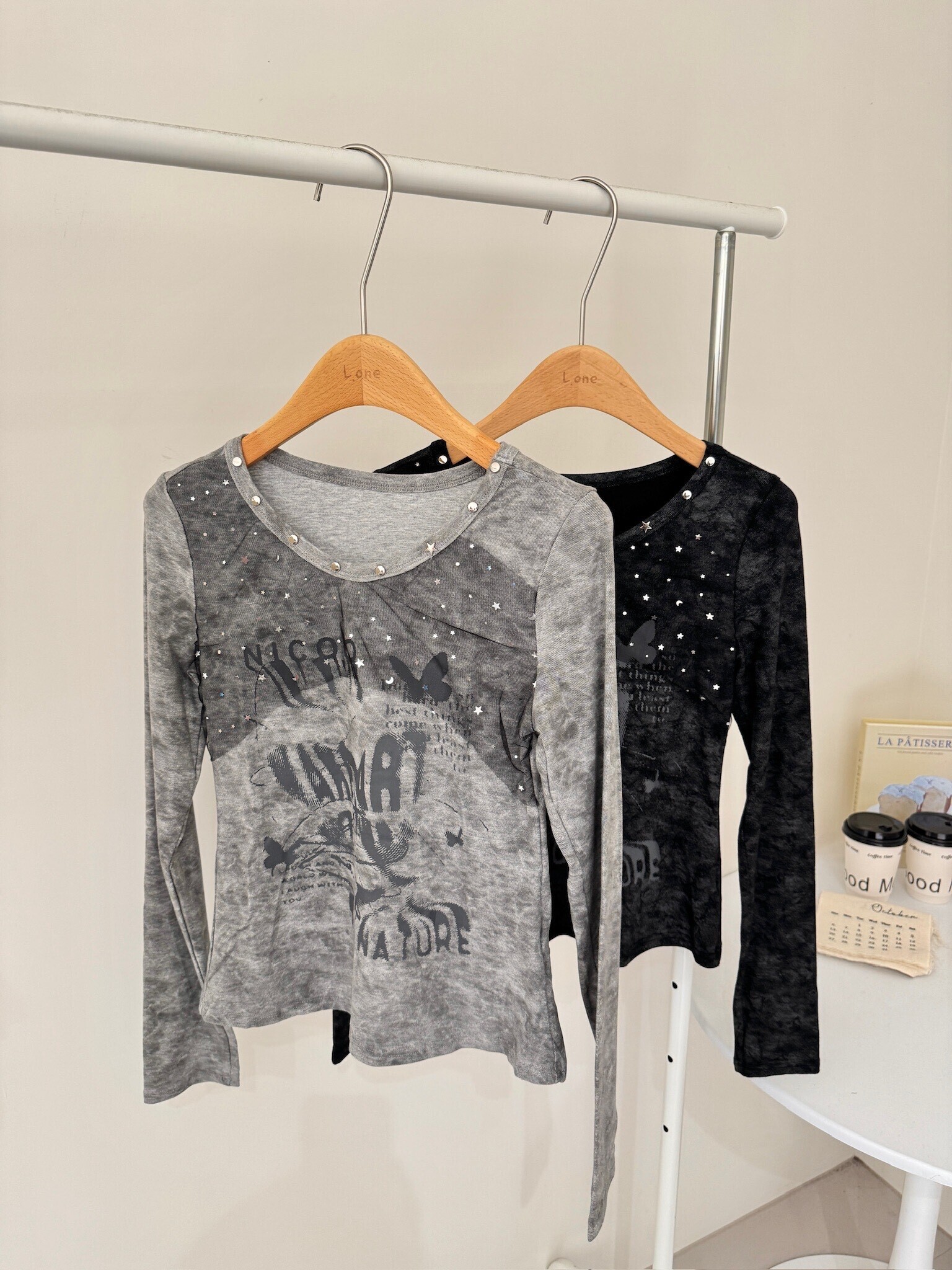 刷色網紗造型上衣