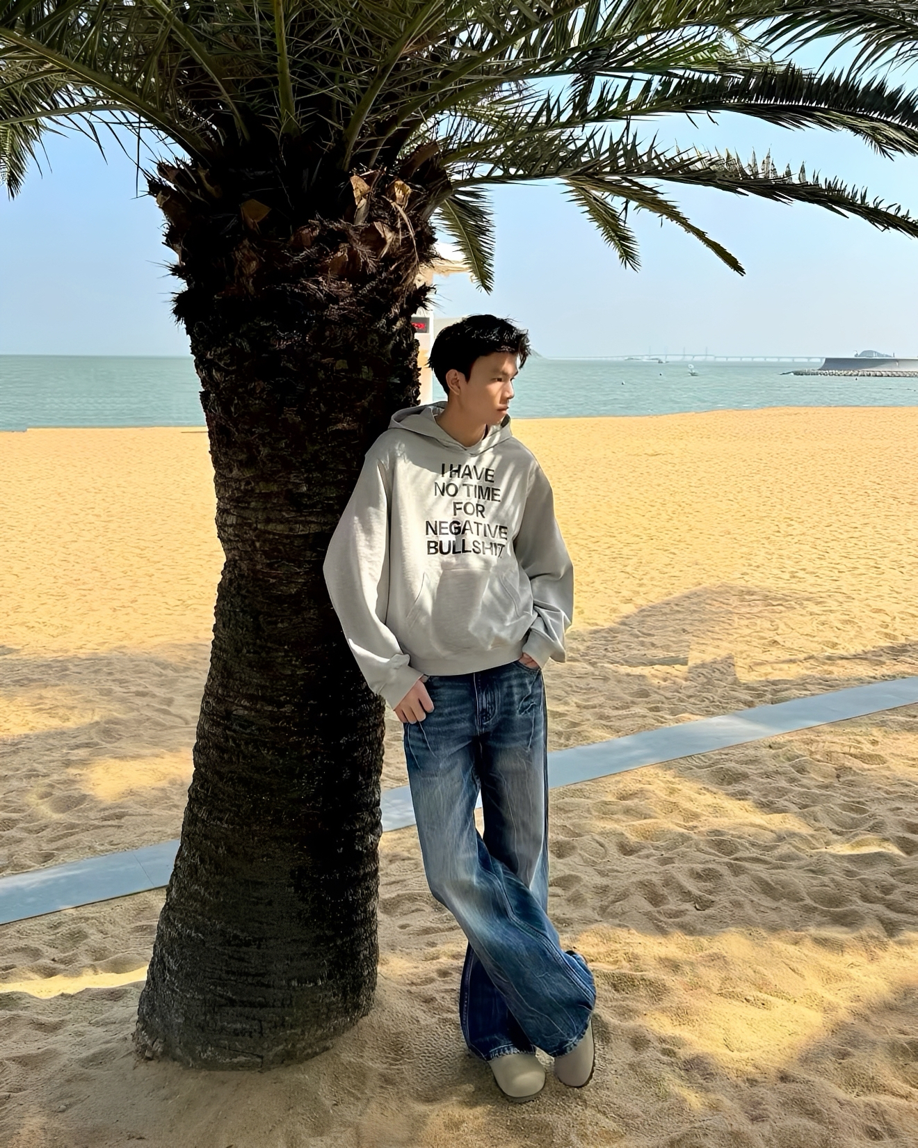 2色 水洗 閃電 做舊 喇叭 牛仔 長褲 喇叭褲