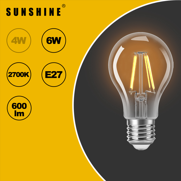LED燈膽(A60復古燈絲燈膽) 6W E27大螺頭 白光6500K / 黃光2700K LFGAC-6E27D/W