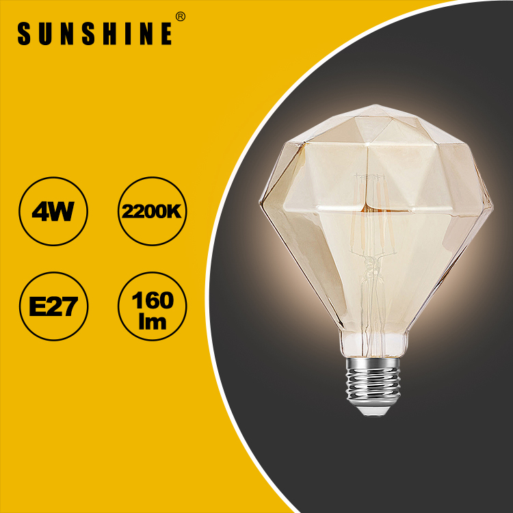 (鑽石型) LED特別款燈絲裝飾燈膽 4W E27大螺頭 黃光2200K LFGGB-4E27W