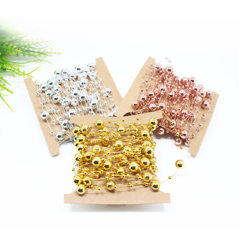 【台灣現貨速發】8+3 MM 珠鍊｜白 玫金,一卡裝｜珠鍊 珍珠紗 聖誕裝飾 聖誕樹掛件 diy材料