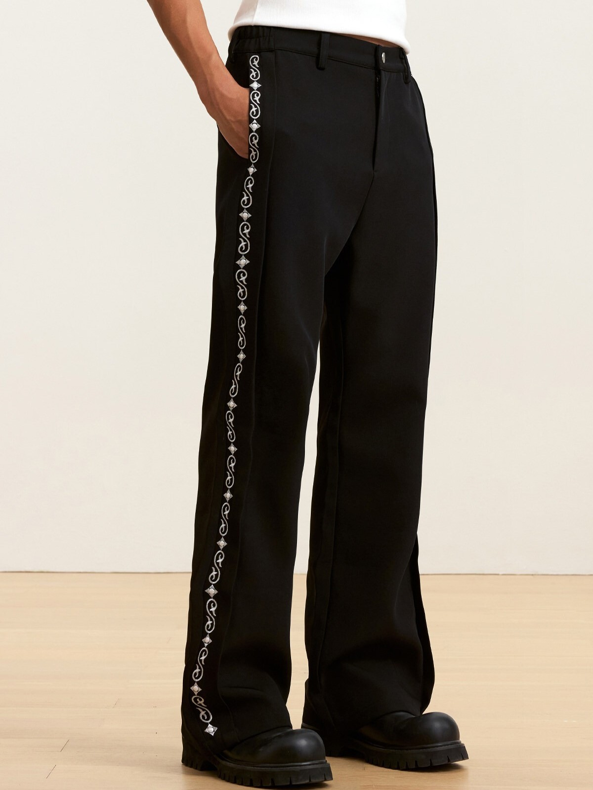 ASEN同款 STK SmallTownKid 西蘭卡普 側邊刺繡 珍珠裝飾 西裝褲