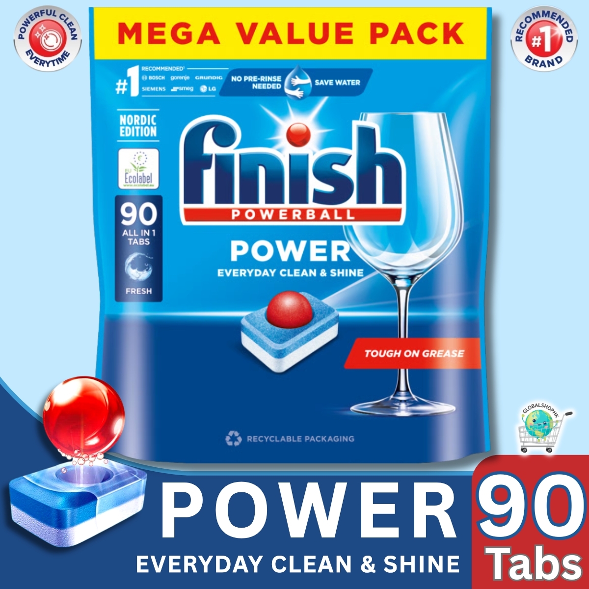 亮碟 - Finish 亮碟洗碗機專用洗碗凝珠, 90粒