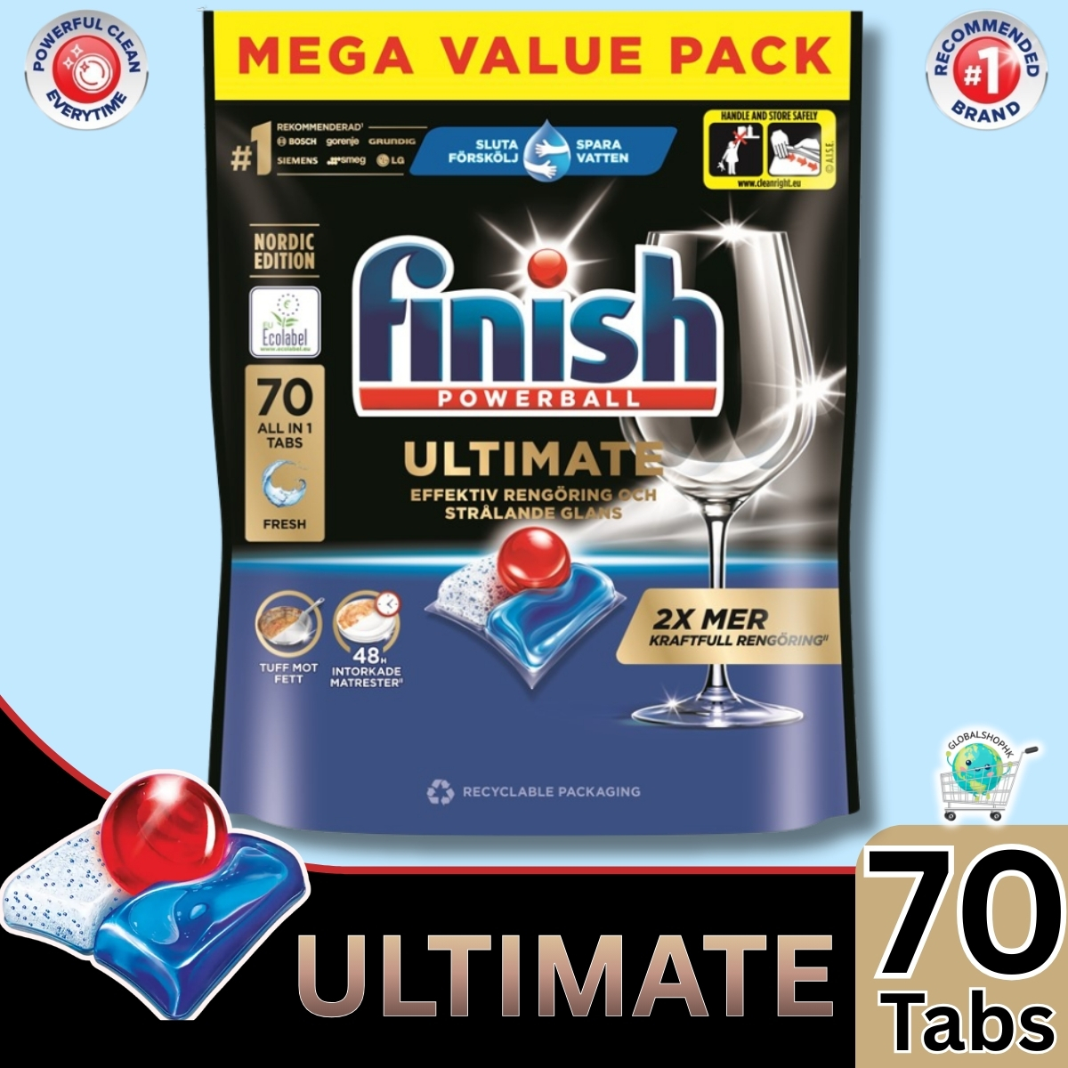 亮碟- Finish Powerball Ultimate All in 1 量子極淨洗碗凝珠 (原味), 70粒