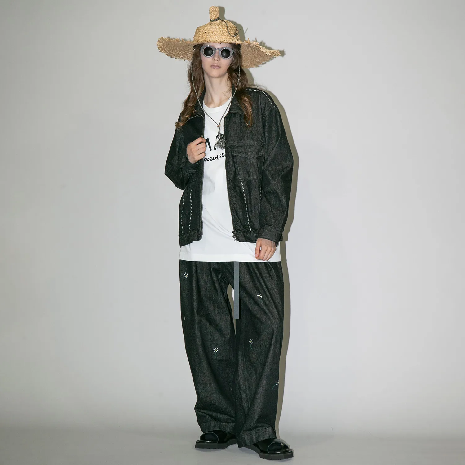 my beautiful landlet - 12.5oz DENIM TUCK WIDE PANTS - O