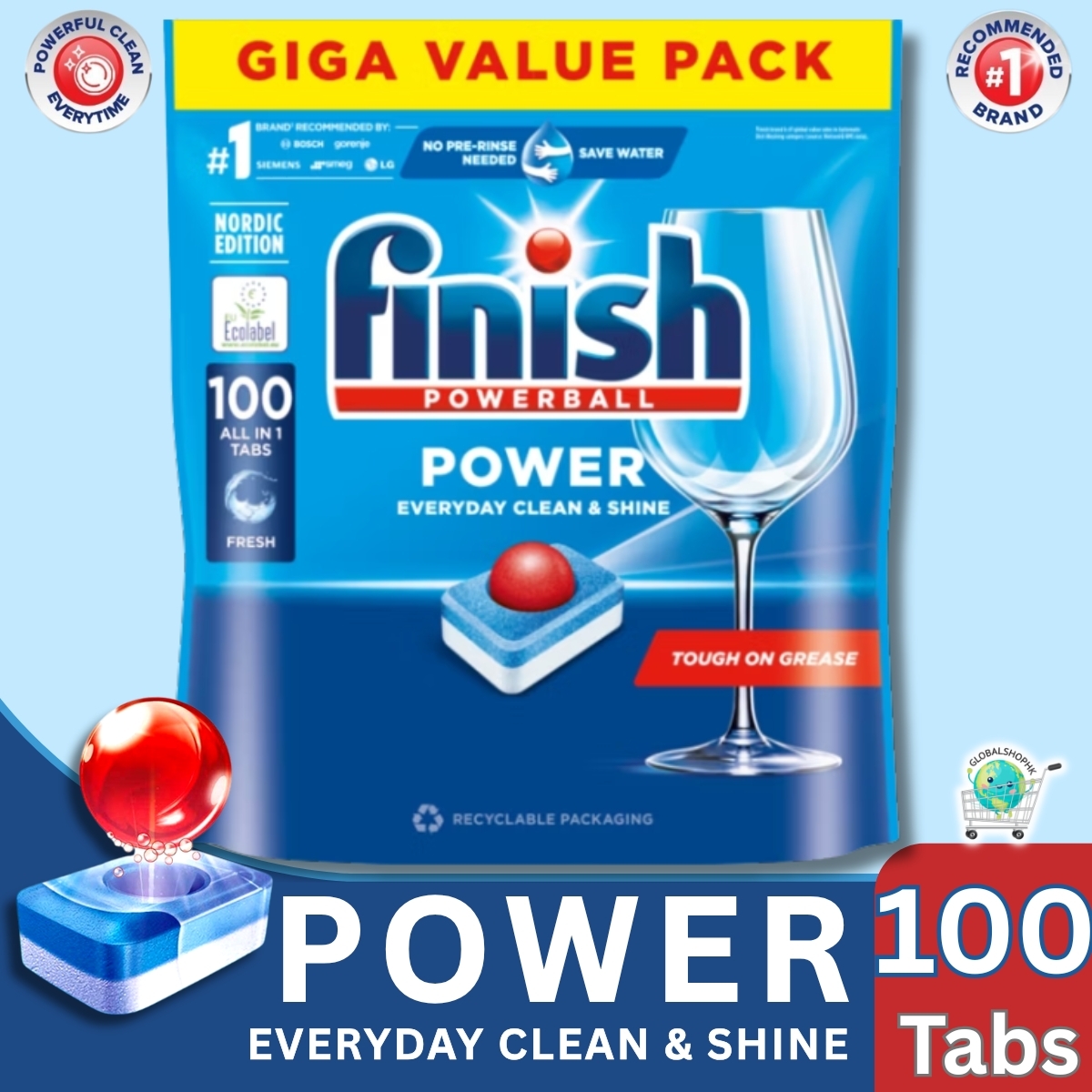 亮碟 - Finish 亮碟洗碗機專用洗碗凝珠, 100粒