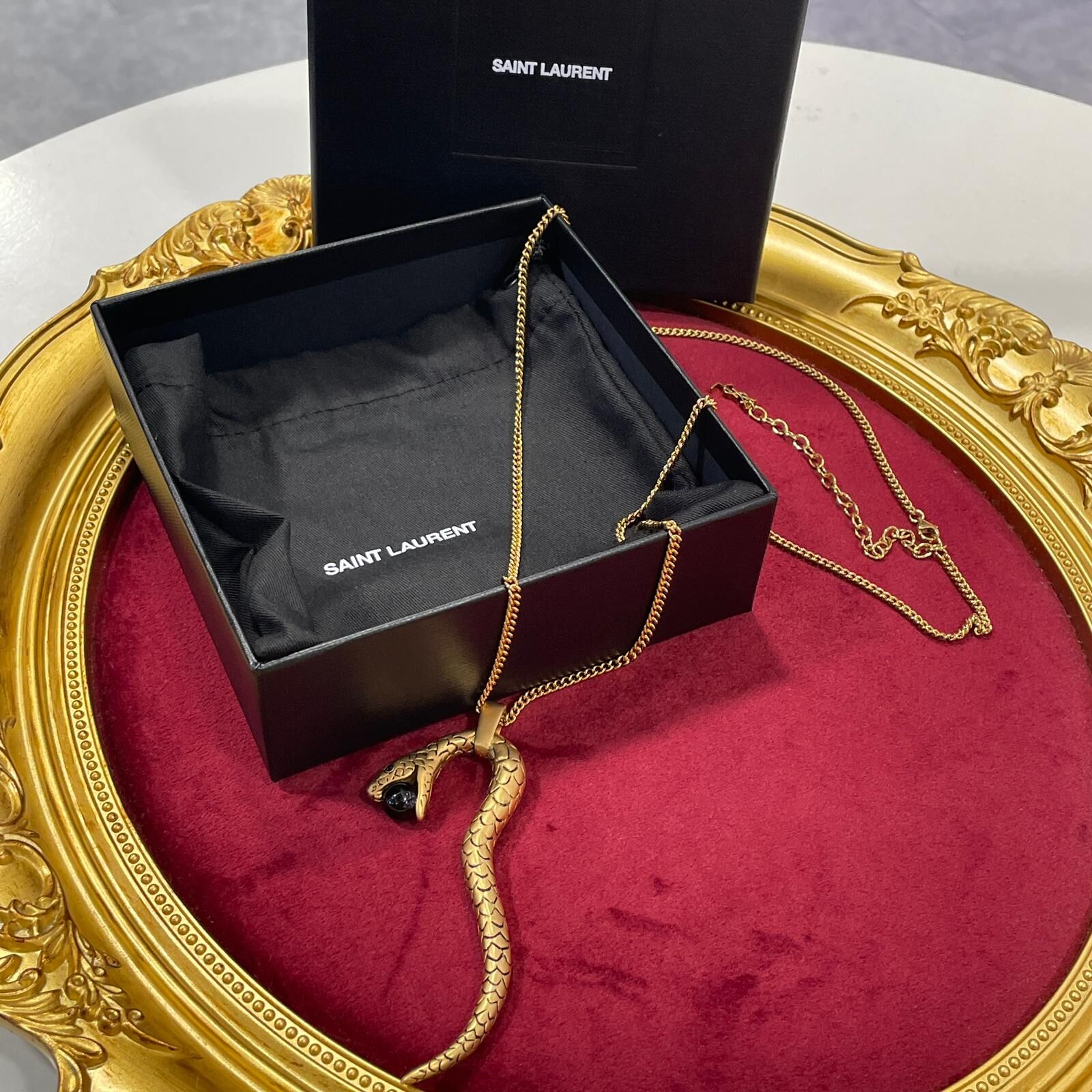 限時3折!!! 全新SAINT LAURENT NECKLACE 復古金蛇吐珠 #YSL頸鏈 #聖羅蘭 #BRAND NEW #香榭站正品