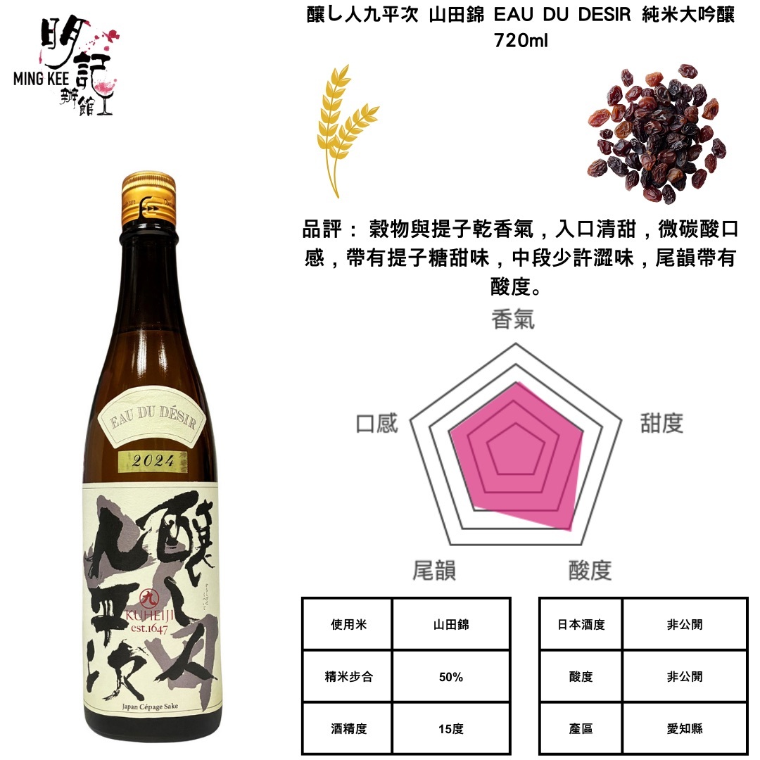 釀し人九平次 山田錦 EAU DU DESIR 純米大吟釀 720ml