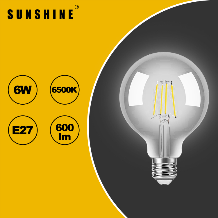 LED燈膽(G95復古燈絲燈膽) 6W E27大螺頭 白光6500K / 黃光3000K LFGGH-6E27D/W