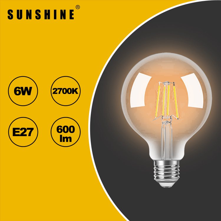 LED燈膽(G95復古燈絲燈膽) 6W E27大螺頭 白光6500K / 黃光3000K LFGGH-6E27D/W