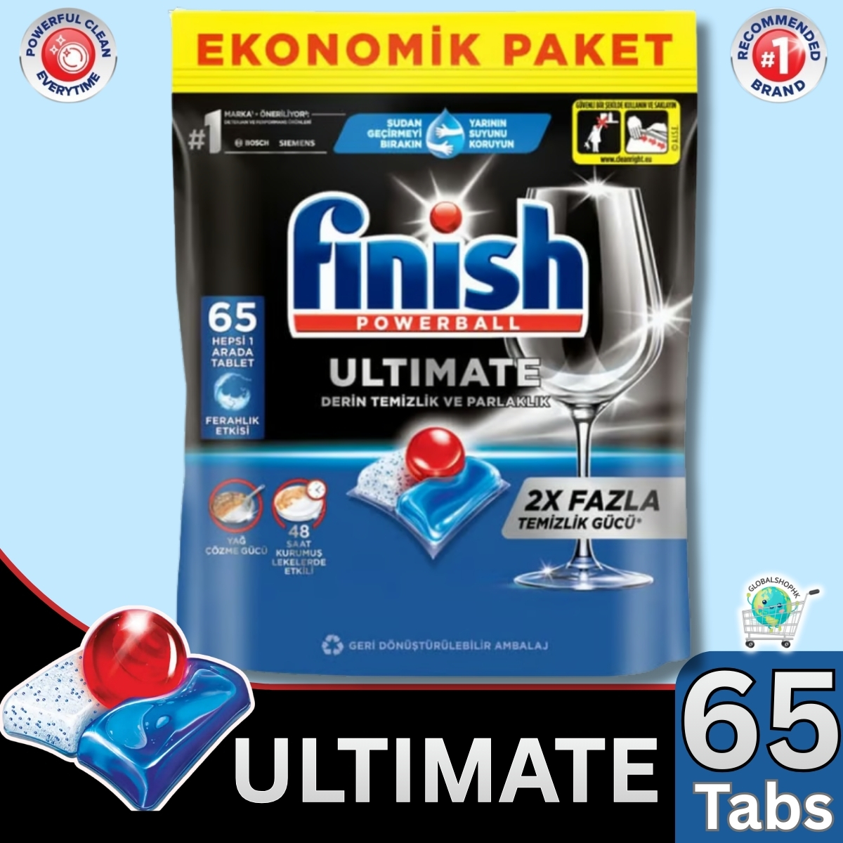 亮碟- Finish Powerball Ultimate All in 1 量子極淨洗碗凝珠 (原味), 65粒