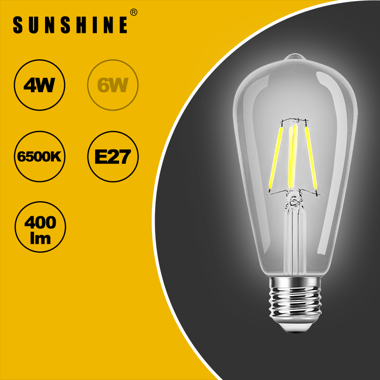 LED燈膽(ST64復古燈絲燈膽) 4W E27大螺頭 白光6500K / 黃光 3000K LFSTC-4E27D/W