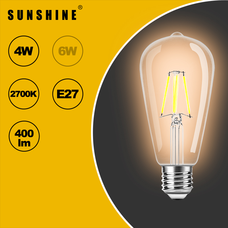 LED燈膽(ST64復古燈絲燈膽) 4W E27大螺頭 白光6500K / 黃光 3000K LFSTC-4E27D/W