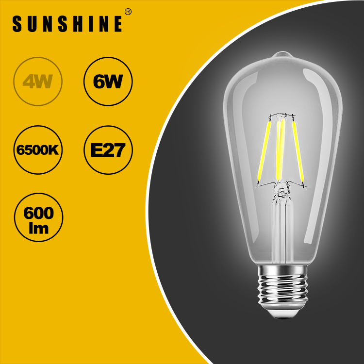LED燈膽(ST64復古燈絲燈膽) 6W E27大螺頭 白光6500K / 黃光 3000K LFSTC-6E27D/W