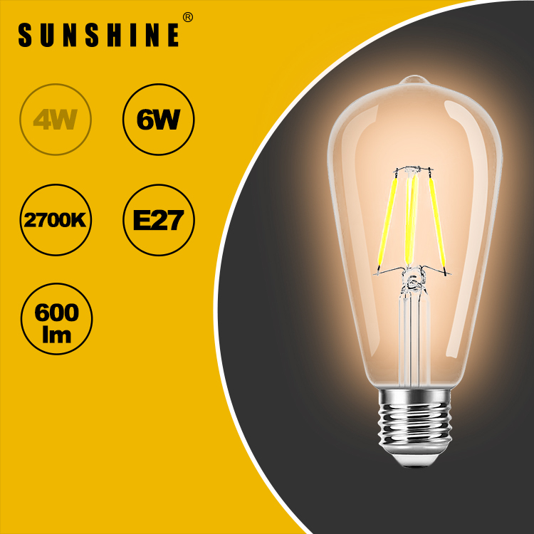 LED燈膽(ST64復古燈絲燈膽) 6W E27大螺頭 白光6500K / 黃光 3000K LFSTC-6E27D/W