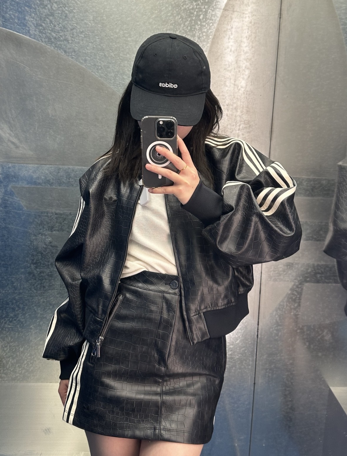 代購-Adidas Originals 條紋紐扣 鱷魚皮皮短裙 女款