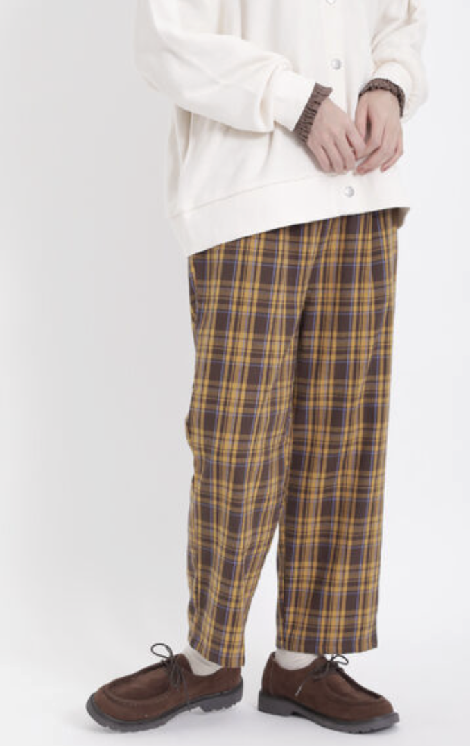 復古啡黃色調格紋長褲【日本直送】