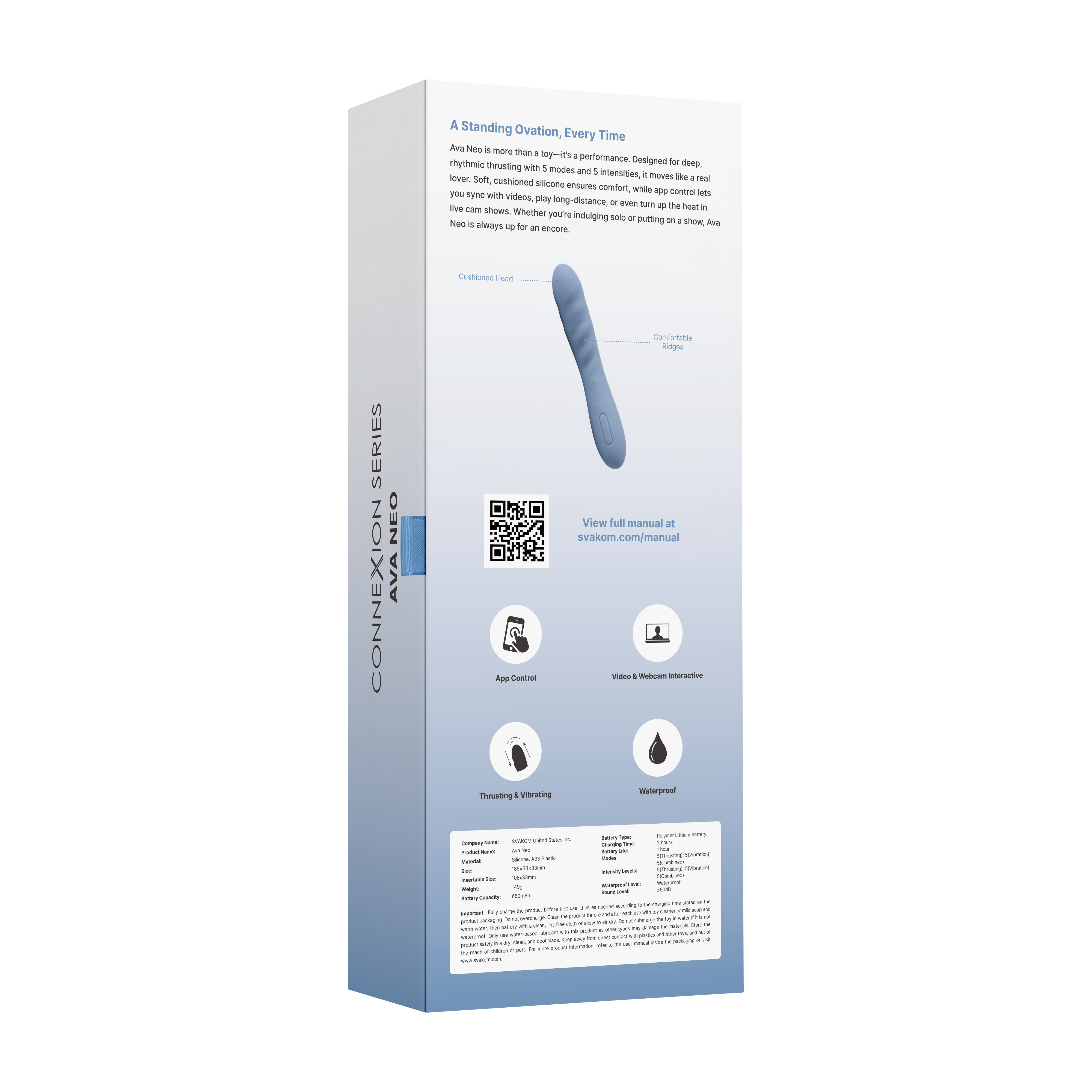 SVAKOM Ava Neo APP智能遙控 抽插式震動按摩棒 藍色