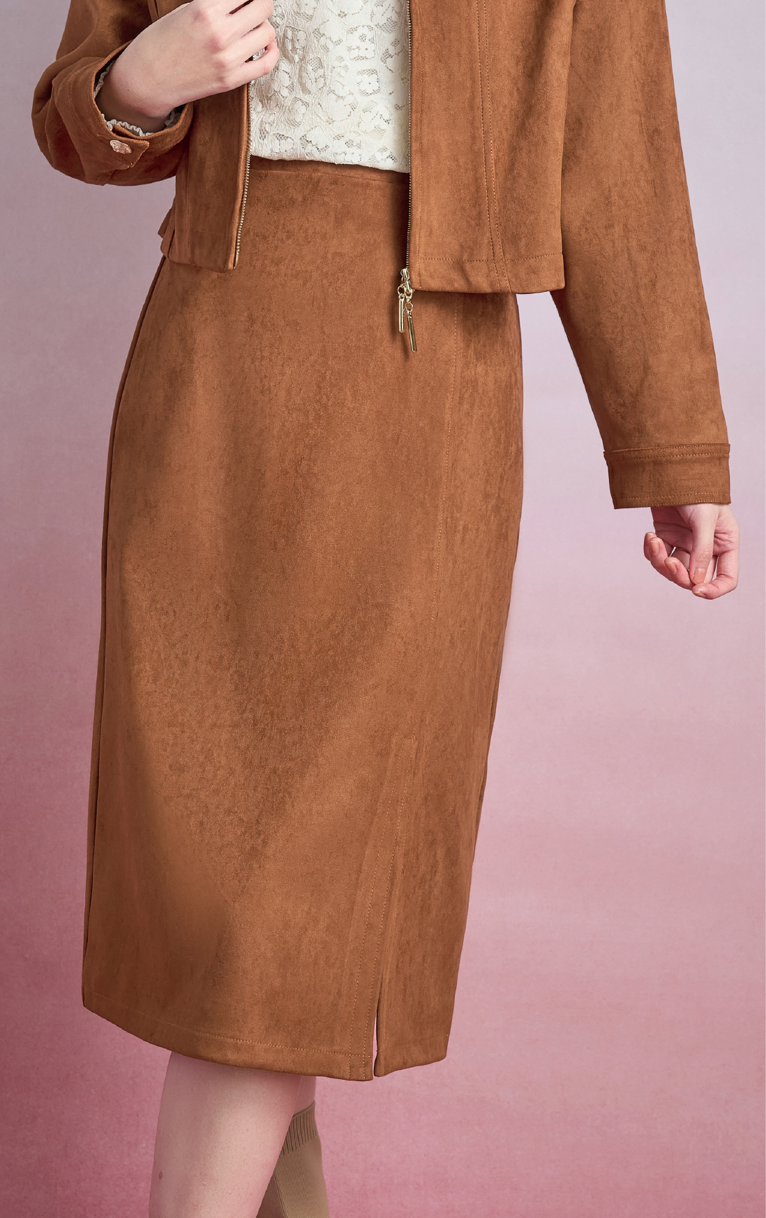 麂皮剪裁半身裙 SK0769