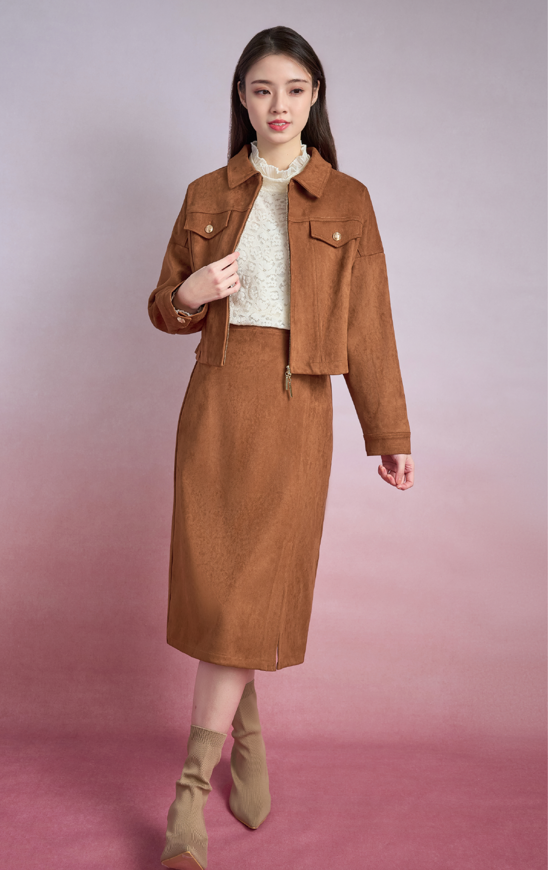 麂皮剪裁半身裙 SK0769