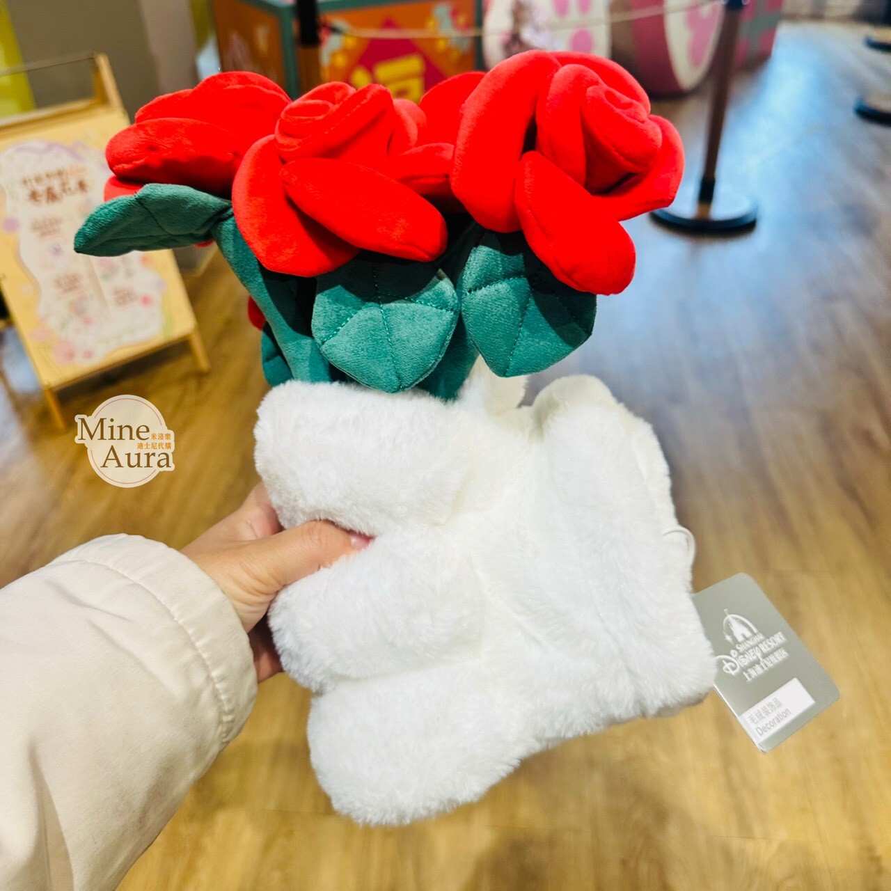 絨絨花園系列 米奇 Mickey 絨毛 手套 玫瑰花束造型 擺飾品 -上海迪士尼樂園