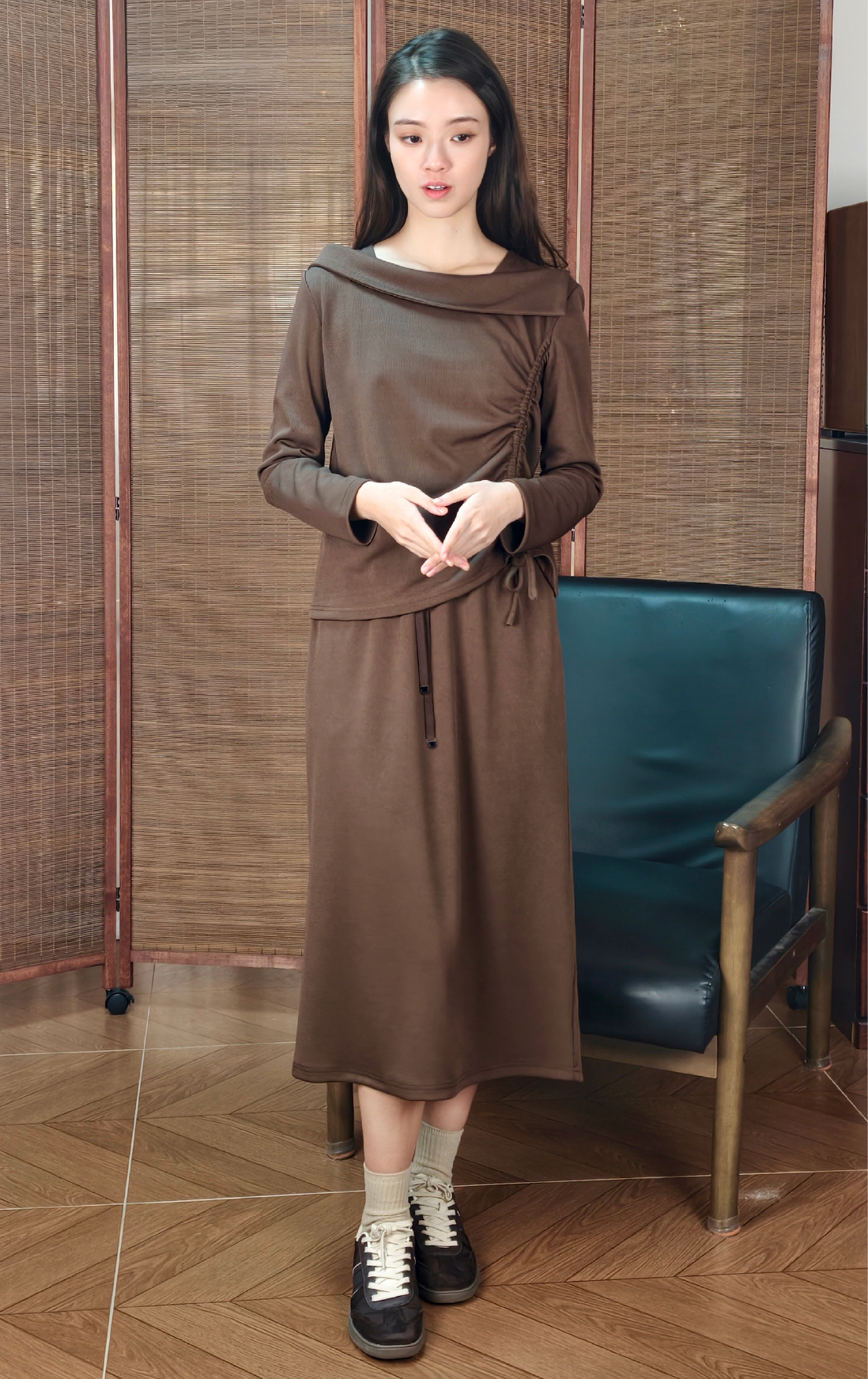 橡筋腰帶羅紋長裙 SK0247