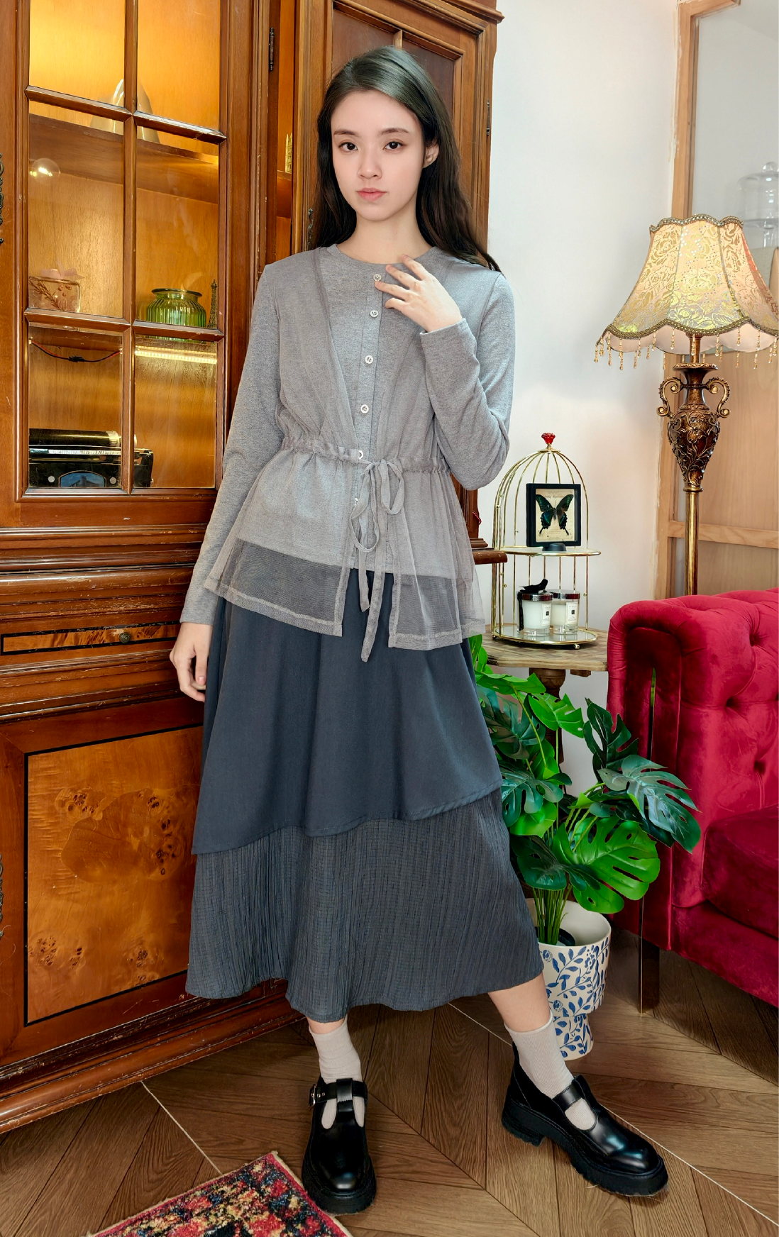 不對稱拼布長裙 SK0241