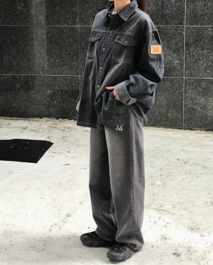 【Luxury】韓國限定🇰🇷 MUCENT DITT SNAP BUTTON LEOPARD WIDE PANTS 復古 水洗 刷舊 單寧 牛仔寬褲 三色可選
