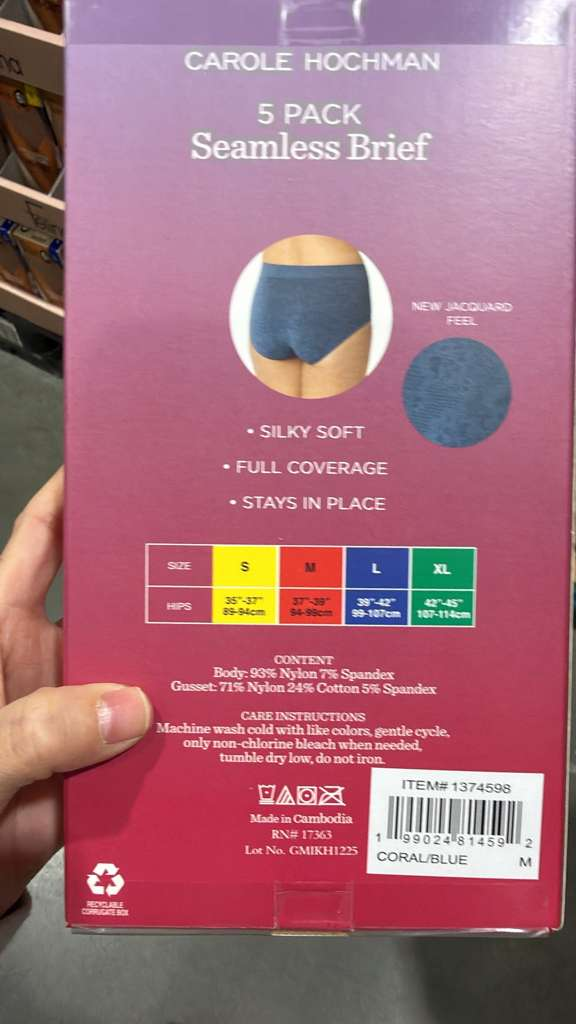 VV066 美國COSTCO CAROLE HOCHMAN 女士無痕三角底褲5條裝