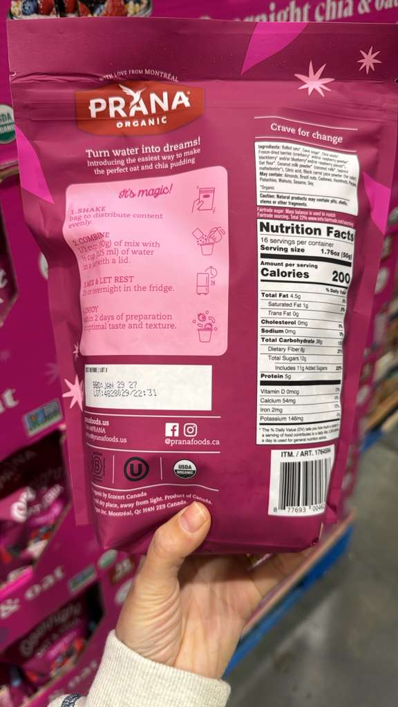 VV082 美國COSTCO PRANA 有機燕麥&奇亞籽(雜莓味) EXP:2027.01