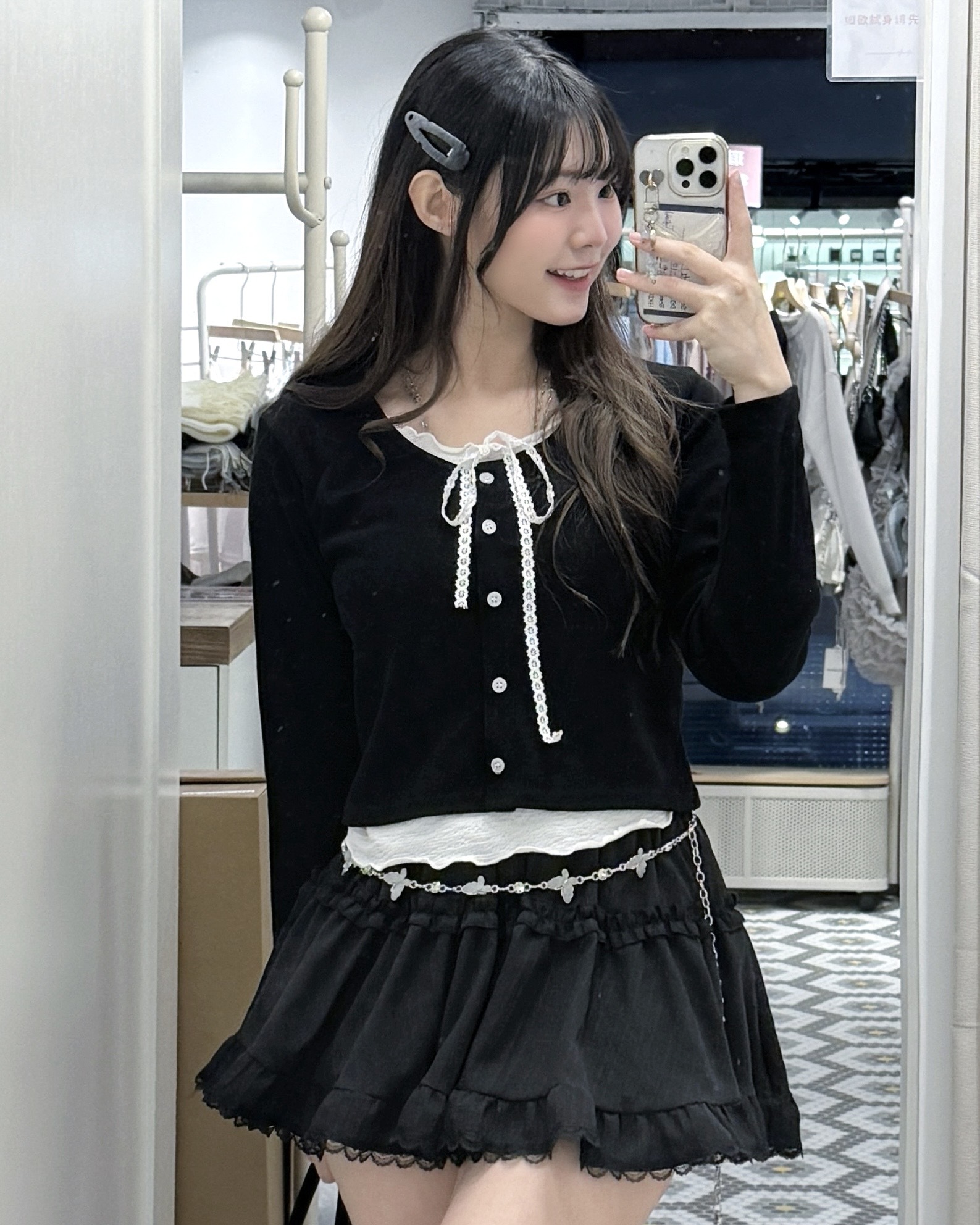 T1259｜韓感滿滿！蕾絲綁帶蝴蝶結假兩件上衣 🎀˚˖𓍢ִ໋❀