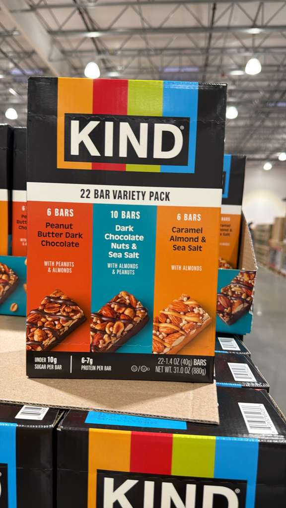 VV094 美國COSTCO LIRK KIND 雜錦堅果能量棒40GX22條(6條花生醬黑朱古力味+10條海鹽黑朱古力堅果味+6條海鹽焦糖堅果味) EXP:2026.12