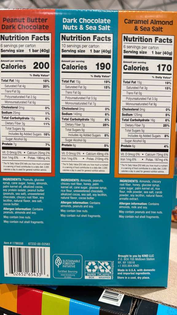 VV094 美國COSTCO LIRK KIND 雜錦堅果能量棒40GX22條(6條花生醬黑朱古力味+10條海鹽黑朱古力堅果味+6條海鹽焦糖堅果味) EXP:2026.12