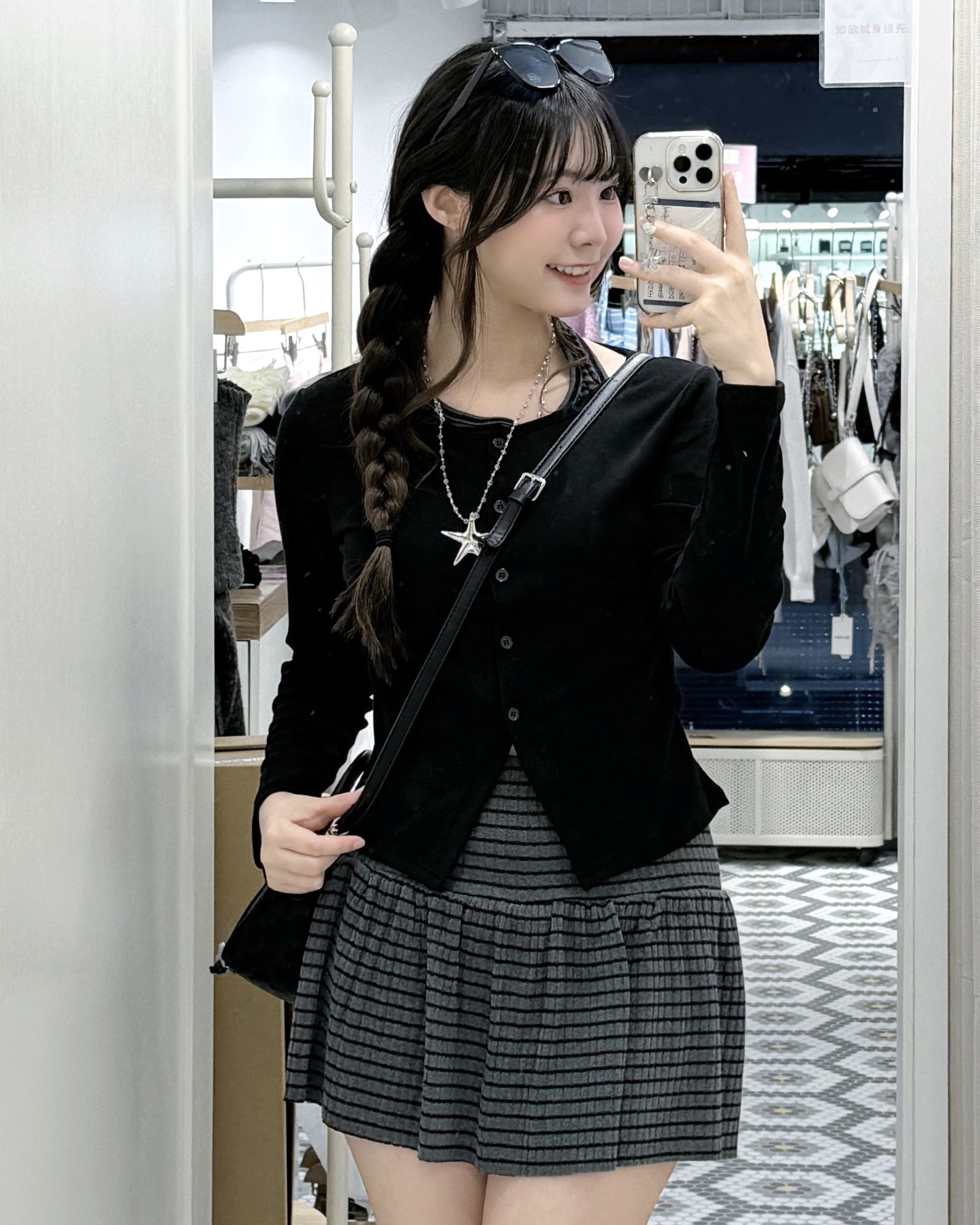 T1260｜韓國大熱！間條掛頸背心假兩件長袖上衣 ★🎸🎧⋆｡ °⋆