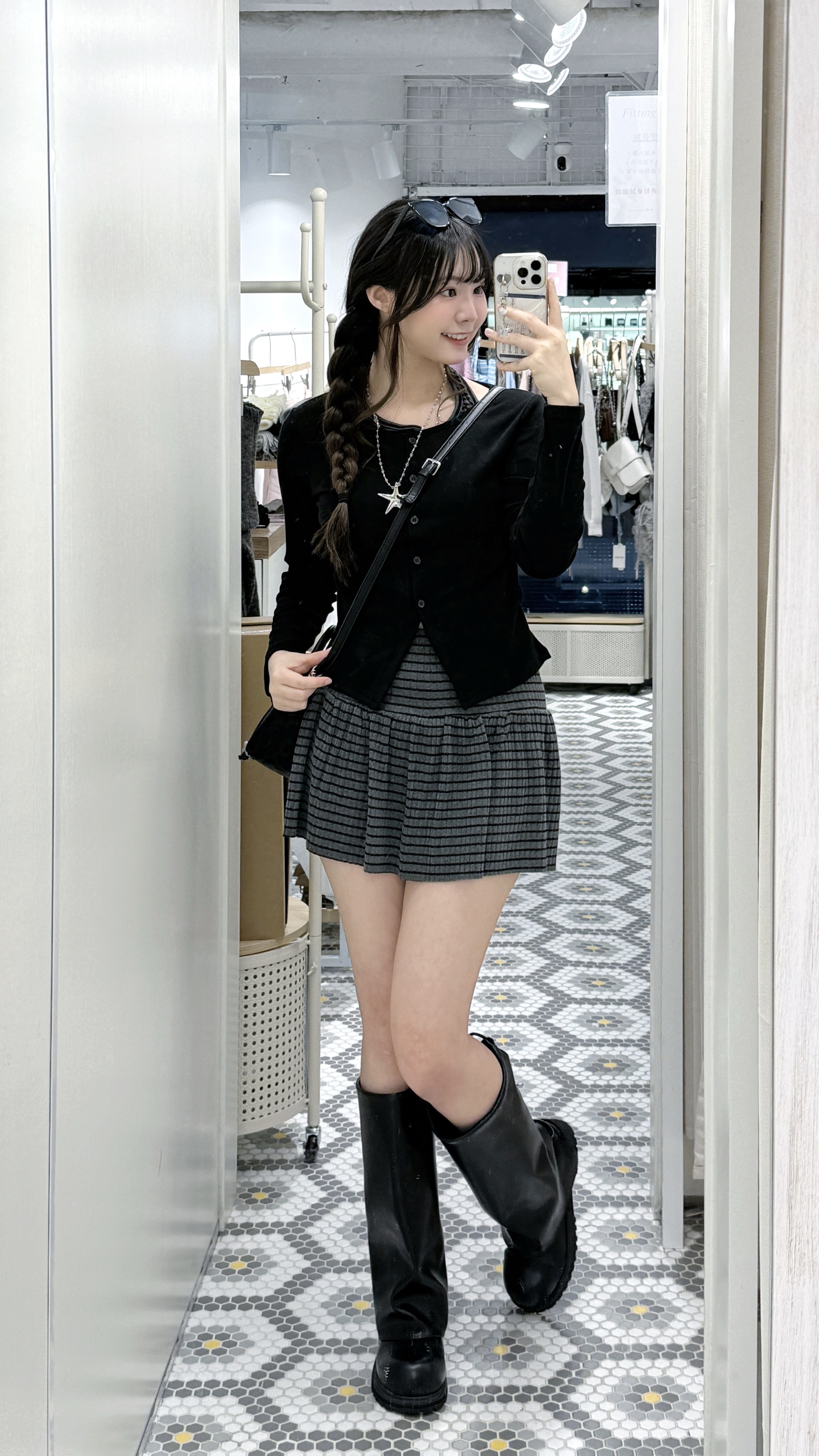 T1260｜韓國大熱！間條掛頸背心假兩件長袖上衣 ★🎸🎧⋆｡ °⋆