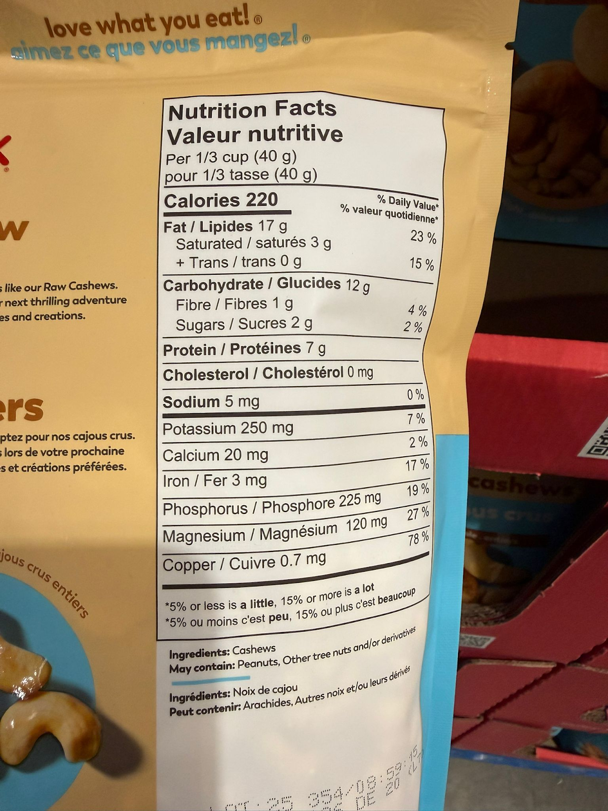 VV106 加拿大Costco YUPIK 原粒腰果1KG EXP:2026.12