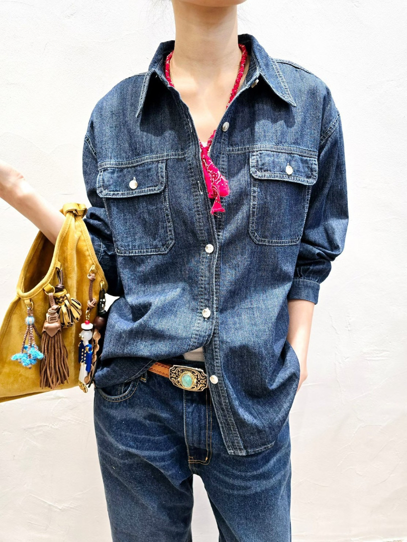 正韓帥氣丹寧襯衫｜牛仔襯衫外套兩穿