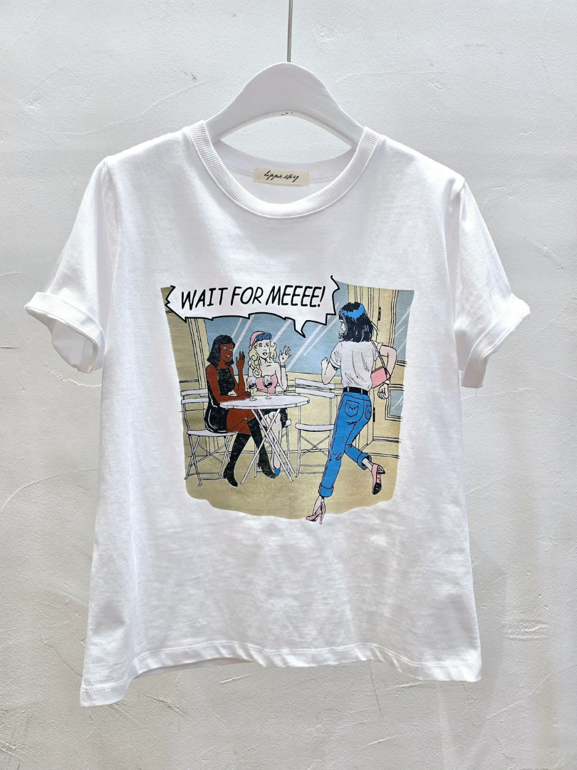 韓妞愛穿美式復古漫畫棉T｜設計感印花白T