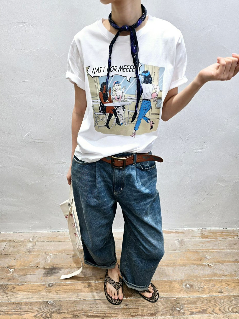 韓妞愛穿美式復古漫畫棉T｜設計感印花白T