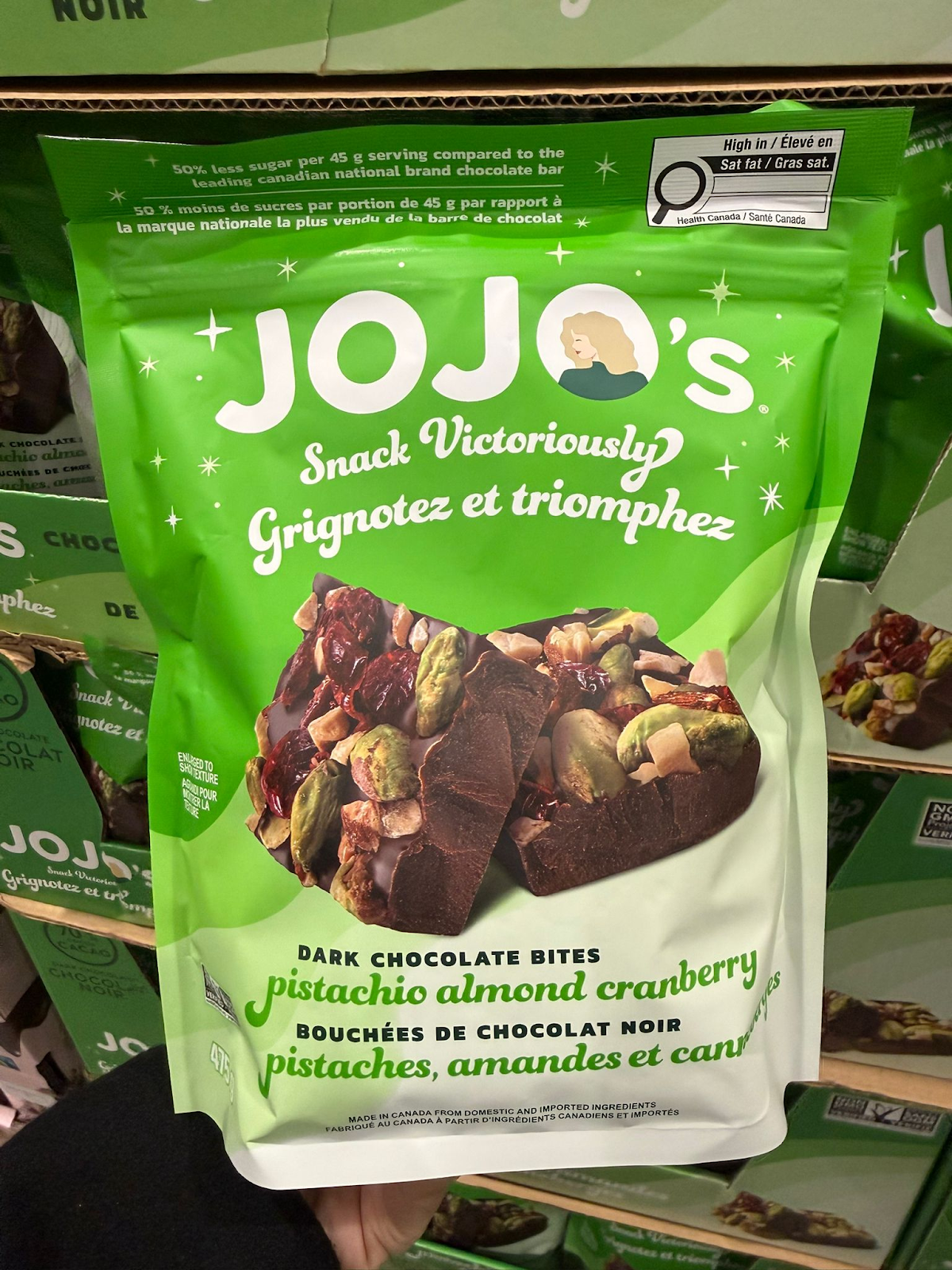 VV120 加拿大Costco JOJO'S 開心果杏仁紅莓朱古力475G EXP:2027.01