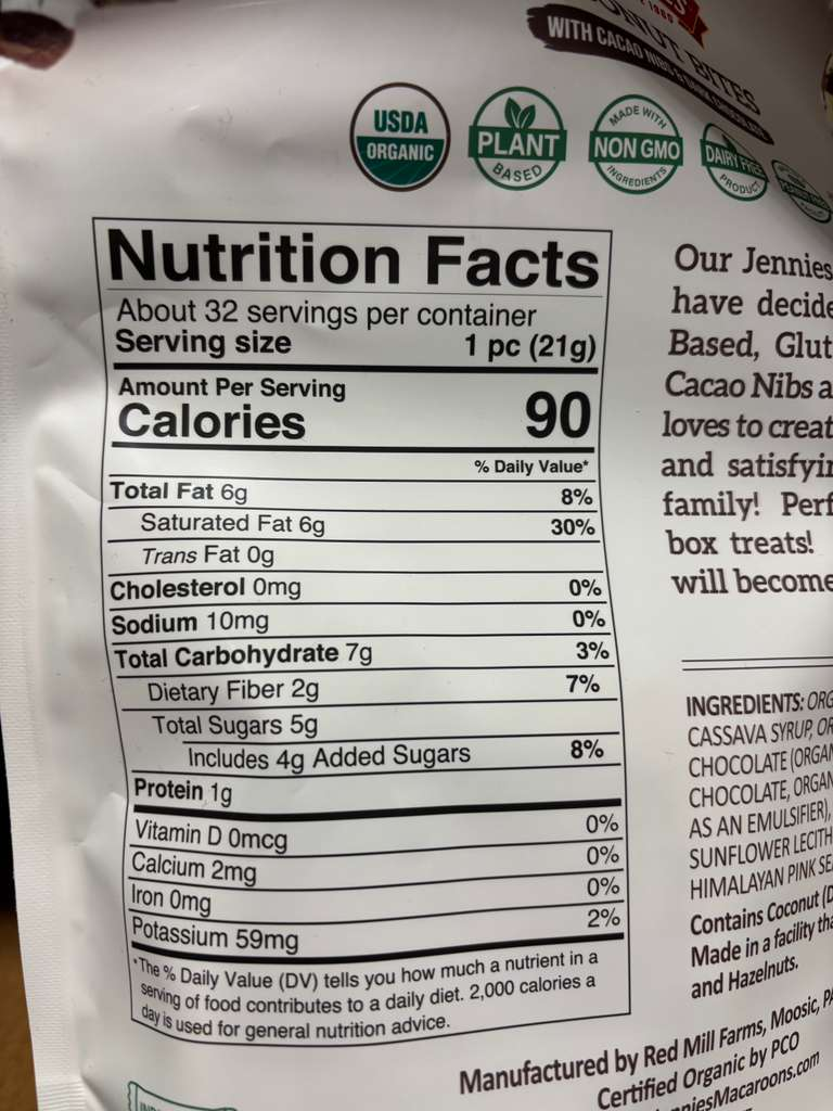 VV135 美國COSTCO JENNIES 有機椰子朱古力680G EXP:2027.01