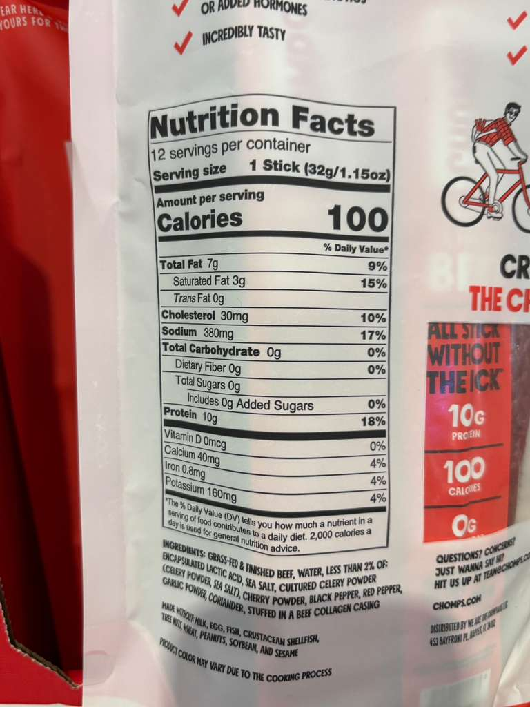 VV136 美國COSTCO CHOMPS 草飼牛肉條32.5GX12條 EXP:2027.01