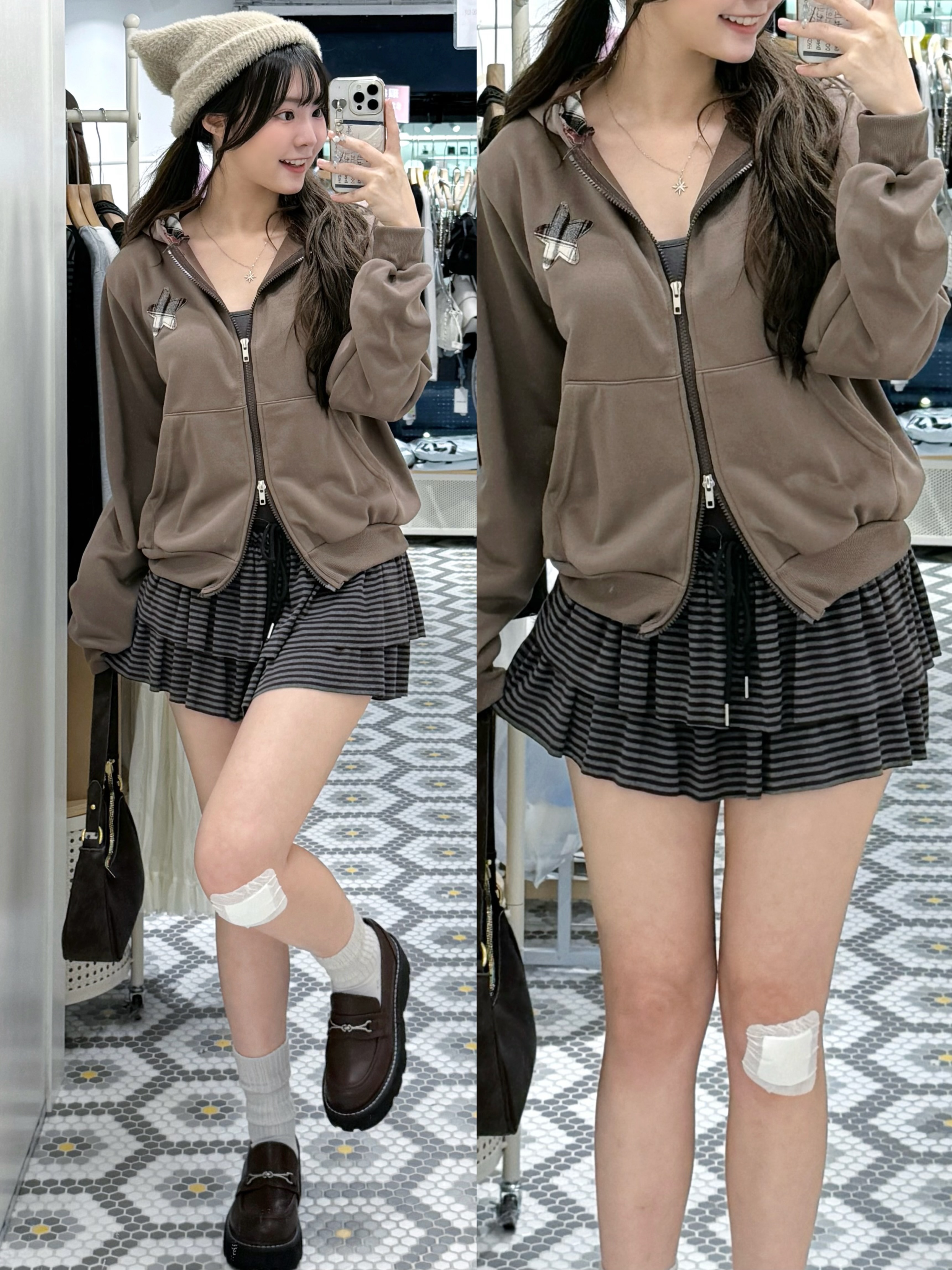 D0520｜推！韓系少女感束繩間條短裙 ‧˚꒰🐾୭ ˚. ᵎᵎ