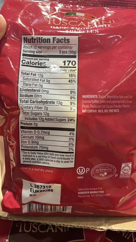 VV141 美國COSTCO tuscanini 松露黑朱古力500g EXP: 有效期半年