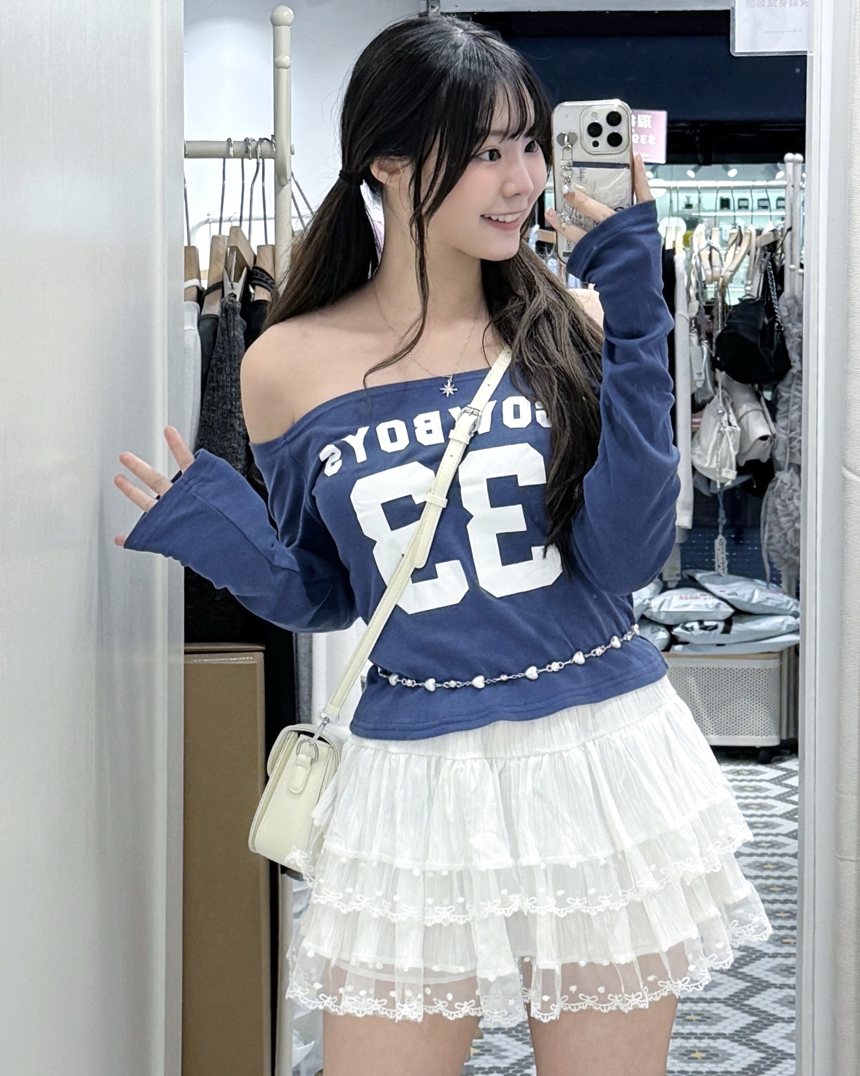 T1242｜休閑性感<𝟑 .ᐟ COWBOY33 一字膊薄薄長袖上衣