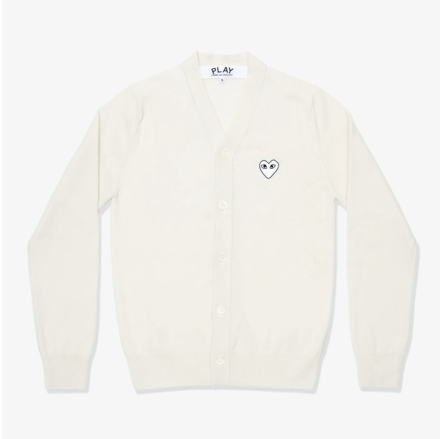 CDG PLAY Ｖ領針織外套-白色愛心繡標（多色）