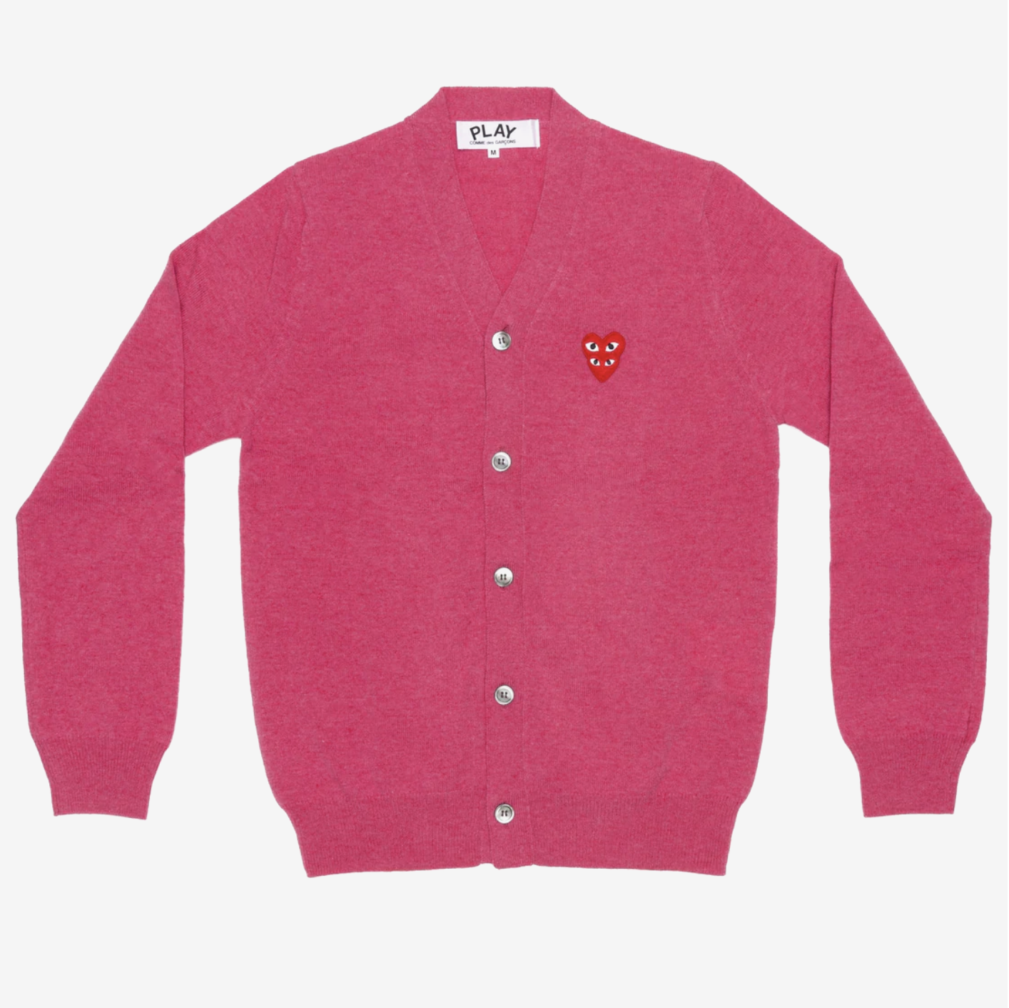 CDG PLAY V領重疊愛心針織外套-紅色愛心繡標