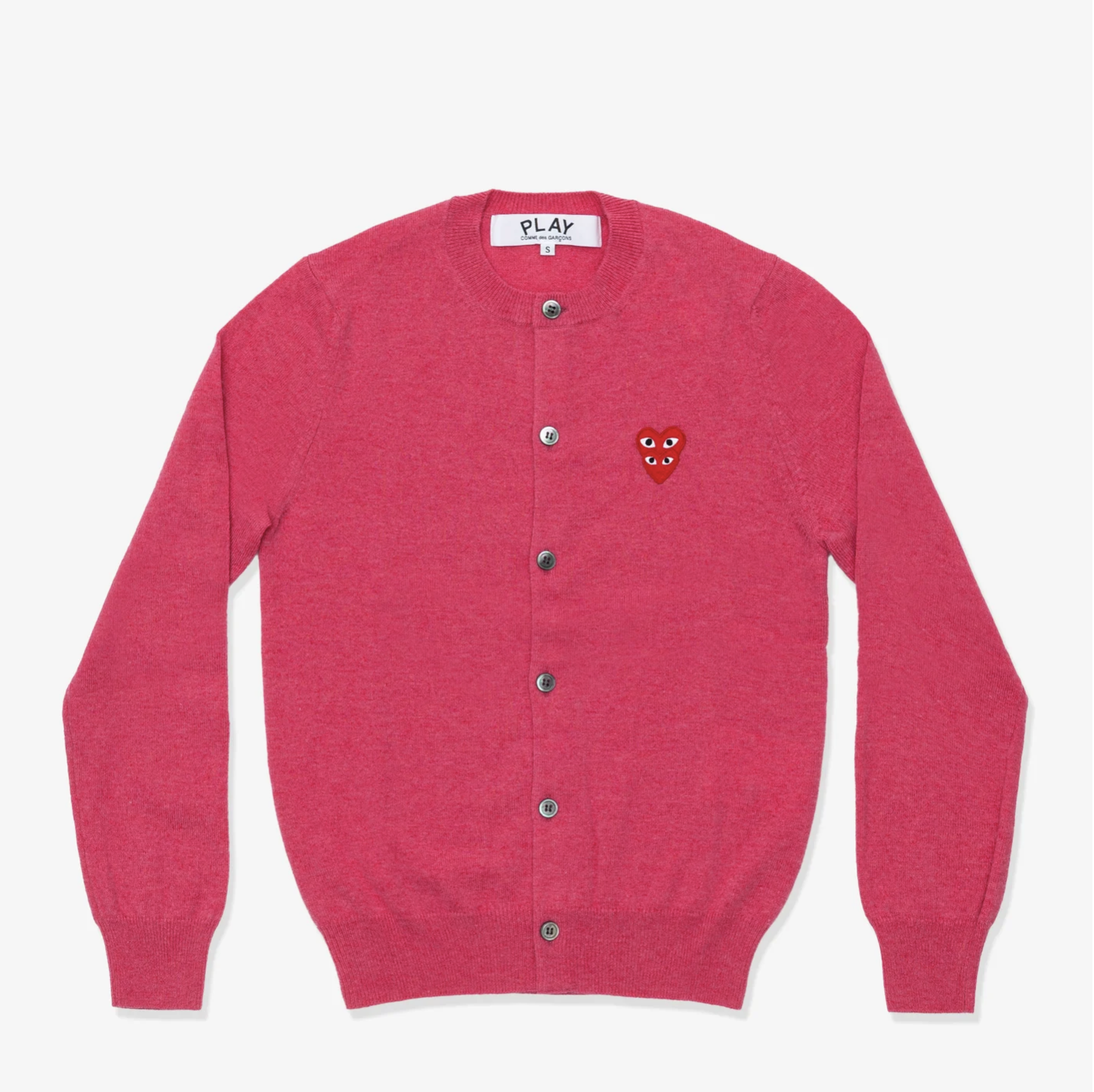 CDG PLAY 園領重疊愛心針織外套-紅色愛心繡標