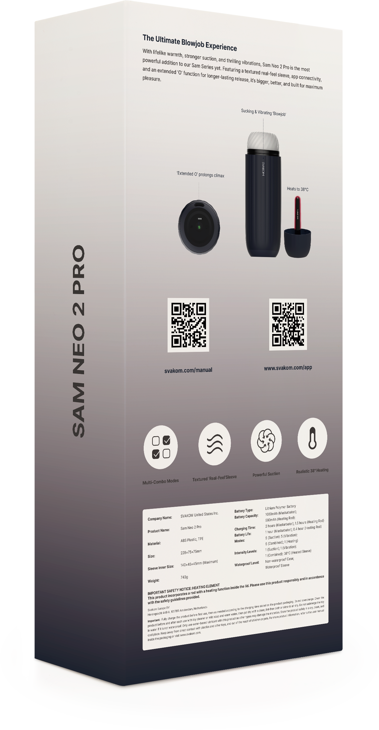 SVAKOM - Sam Neo 2 Pro 智能遠程 交互式可加熱電動飛機杯(吸啜&震動)